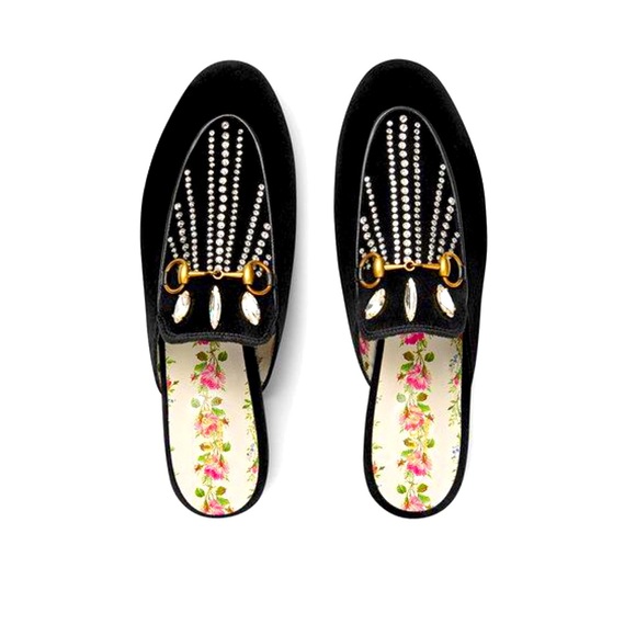 Gucci Princetown Velvet Mules with Crystals - Picture 2 of 8